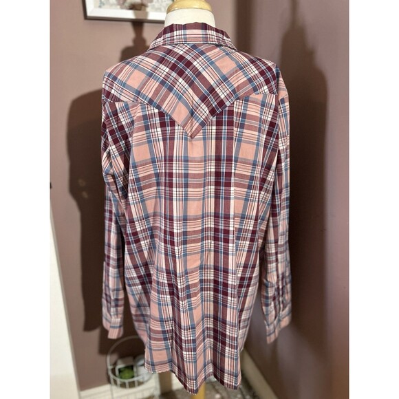 Wrangler Wrancher Pearl Snap Shirt Womens 3XL Western Plaid Vintage 90s Y2K - Picture 3 of 10